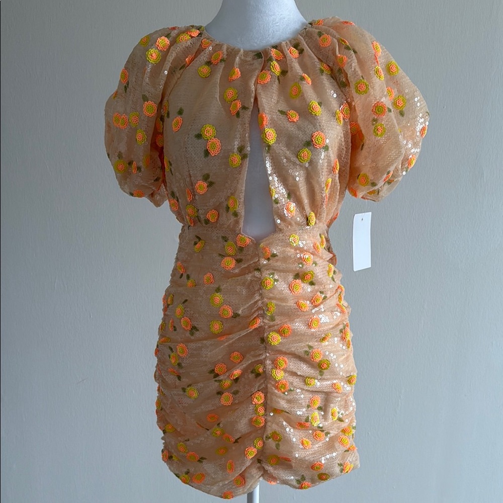For Love And Lemons Sequined Floral Mini Dress